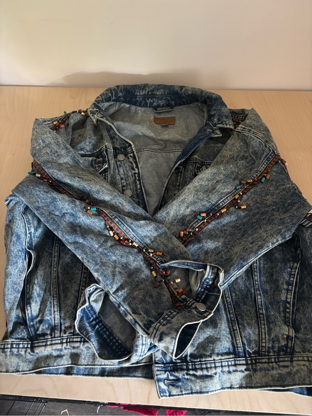 ASOS Acid Wash Blue Denim Jacket with Beaded Trim